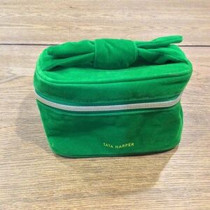 New Tata Harper green velvet cosmetic bag make up bag
